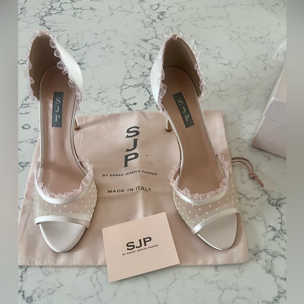 SJP by Sarah Jessica Parker Women's Cream and Pink Ruffle Heels